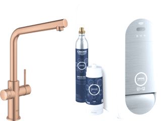 GROHE BLUE HOME KEUKENKRAAN STARTERKIT DUO EENGREEPS WIFI BLUETOOTH 221MM L-UITLOOP DRAAIBAAR WARM SUNSET GEBORSTELD 