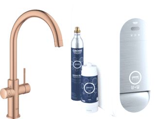 GROHE BLUE HOME KEUKENKRAAN STARTERKIT DUO EENGREEPS WIFI BLUETOOTH 224MM C-UITLOOP DRAAIBAAR WARM SUNSET GEBORSTELD 