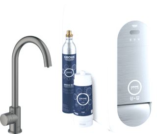 GROHE BLUE HOME KEUKENKRAAN STARTERKIT MONO WIFI BLUETOOTH 153MM C-UITLOOP DRAAIBAAR HARD GRAPHITE GEBORSTELD 