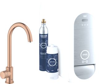 GROHE BLUE HOME KEUKENKRAAN STARTERKIT MONO WIFI BLUETOOTH 153MM C-UITLOOP DRAAIBAAR WARM SUNSET GEBORSTELD 