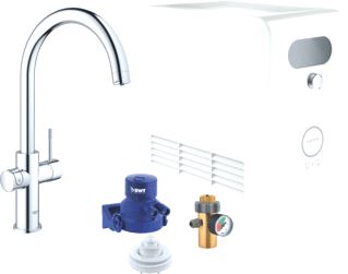 GROHE BLUE PROFESSIONAL KEUKENMENGKRAAN MET KOELER DUO EENGREEPS WIFI BLUETOOTH 224MM C-UITLOOP DRAAIBAAR CHROOM 