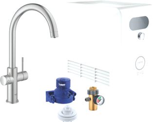 GROHE BLUE PROFESSIONAL KEUKENMENGKRAAN MET KOELER DUO EENGREEPS WIFI BLUETOOTH 224MM C-UITLOOP DRAAIBAAR SUPERSTEEL 