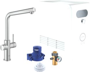 GROHE BLUE PROFESSIONAL KEUKENMENGKRAAN MET KOELER DUO EENGREEPS WIFI BLUETOOTH 221MM L-UITLOOP DRAAIBAAR SUPERSTEEL 