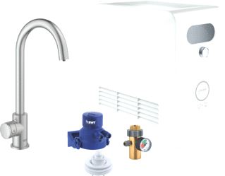 GROHE BLUE PROFESSIONAL KEUKENMENGKRAAN MET KOELER MONO EENGREEPS WIFI BLUETOOTH 153MM C-UITLOOP DRAAIBAAR SUPERSTEEL 