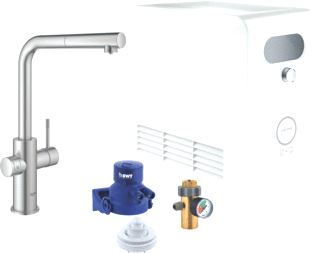 GROHE BLUE PROFESSIONAL KEUKENMENGKRAAN MET KOELER DUO EENGREEPS UITTREKBAAR WIFI BLUETOOTH 223MM L-UITLOOP DRAAI SUPERSTEEL 