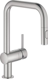 GROHE MINTA KEUKENMENGKRAAN EENGREEPS DUAL SPRAY UITTREKBAAR 354MM HOOGTE 218MM VOORSPRONG U-UITLOOP DRAAIBAAR SUPERSTEEL