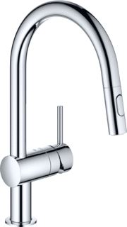 GROHE MINTA KEUKENMENGKRAAN EENGREEPS DUAL SPRAY UITTREKBAAR 380MM HOOGTE 211MM VOORSPRONG C-UITLOOP DRAAIBAAR CHROOM