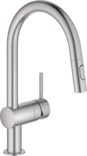 GROHE MINTA KEUKENMENGKRAAN EENGREEPS DUAL SPRAY UITTREKBAAR 380MM HOOGTE 211MM VOORSPRONG C-UITLOOP DRAAIBAAR SUPERSTEEL