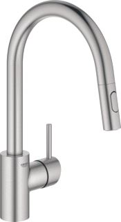 GROHE CONCETTO KEUKENMENGKRAAN EENGREEPS DUAL SPRAY UITTREKBAAR 382MM HOOGTE 217MM UITLOOP HOOG DRAAIBAAR SUPERSTEEL