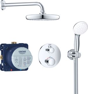 GROHE GROHTHERM INBOUWDOUCHESET INBOUW + AFBOUW ROND WAND TWEEGREEPS TEMPESTA 100 HANDDOUCHE TEMPESTA 210 HOOFDDOUCHE CHROOM 