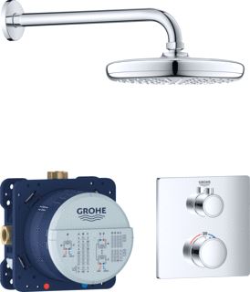 GROHE GROHTHERM INBOUWDOUCHESET INBOUW + AFBOUW VIERKANT WAND TWEEGREEPS TEMPESTA 210 HOOFDDOUCHE CHROOM 