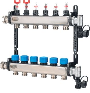 HENCO 2-GROEPS VLOERVERWARMINGSVERDELER MET 1 AANSLUITER MET DEBIETMETERS
