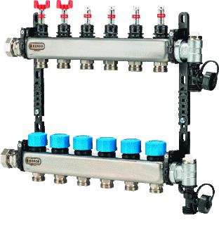 HENCO 5-GROEPS VLOERVERWARMINGSVERDELER MET 1 AANSLUITER MET DEBIETMETERS 