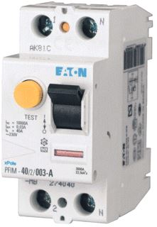 EATON PFIM AARDLEKSCHAKELAAR IN. 100A FOUTSTROOM 100MA TYPE A 2P 2 MODULEN BREEDTE 35MM STROOMSTOOTVAST: 250A PULSSTROOMG. 