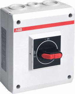 ABB LASTSCHAKELAAR IN KUNSTSTOF BEHUIZING 6P 16A KNOP ZWART N-PE KLEMMEN 2XM25-1XM16 INGANG-