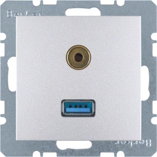 HAGER BERKER USB/AUDIO 3,5 MM MINI-JACK WANDCONTACTDOOS BERKER S.1/B.3/B.7 ALULOOK 