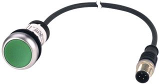 EATON DRUKKNOP RMQ COMPACT GROEN VLAK TERUGVEREND 1NO/0NC M12A-MALE KABEL ZWART 0,2 METER 