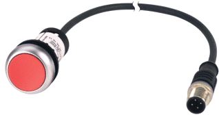 EATON DRUKKNOP RMQ COMPACT ROOD VLAK TERUGVEREND 0NO/1NC M12A-MALE KABEL ZWART 0,2 METER 