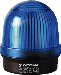 WERMA MINI 200 CONTINU LICHT NOM. SPANNING 230V LENSKAP BLAUW BESCHERMINGSGRAAD (IP) IP65 TYPE STROOM AC/DC OPBOUW BESCHERMINGSGRAAD (NEMA) 12 LAMPTYPE GLOEILAMP LAMPHOUDER OVERIG VERMOGEN 1W