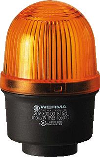 WERMA MINI 209 CONTINU LICHT NOM. SPANNING 230V LENSKAP GEEL BESCHERMINGSGRAAD (IP) IP65 TYPE STROOM AC/DC OVERIG BESCHERMINGSGRAAD (NEMA) 12 LAMPTYPE GLOEILAMP LAMPHOUDER BA15D VERMOGEN 1W