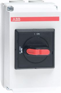 ABB LASTSCHEIDER VOOR GELIJKSTROOM IN KAST 4-POLIG DC 21B-1000VDC-2 X 660VDC-32A KUNSTSTOF OPBOUW BEHUIZING IP65 ZWARTE KNOP