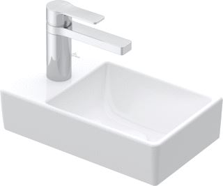 VILLEROY & BOCH AVENTO FONTEIN 360X220MM WASBAK RECHTS VOOR 1-GAT ARMATUUR KRAANGAT DOORGESTOKEN ZONDER OVERLOOP STONE WHITE C+ 