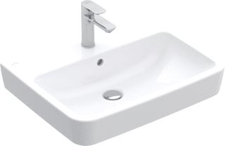 VILLEROY & BOCH O.NOVO WASTAFEL 550 GESLEPEN BAK MIDDEN VOOR 3-GATS ARMATUUR MIDDELSTE KRAANGAT GESTOKEN Z OVERLOOP WIT ALPIN C+ 