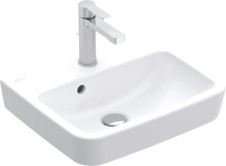 VILLEROY & BOCH O.NOVO FONTEIN 450 BAK MIDDEN 3-GATS MIDDELSTE KRAANGAT DOORGESTOKEN+OVERLOOP WIT ALPIN CERAMICPLUS