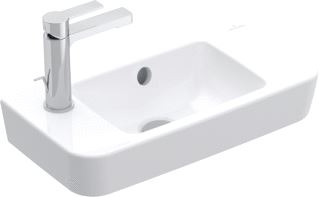 VILLEROY & BOCH O.NOVO FONTEIN 500X250MM COMPACT BAK MIDDEN 1-GAT KRAANGAT RECHTS DOORGESTOKEN LINKS VOORGESTOKEN+OVERLOOP WITALPIN