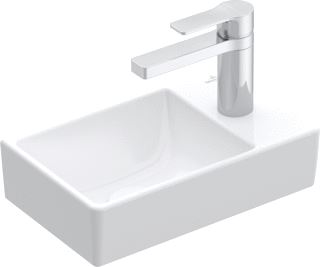 VILLEROY & BOCH AVENTO FONTEIN 360X220MM WASBAK LINKS VOOR 1-GAT ARMATUUR KRAANGAT DOORGESTOKEN ZONDER OVERLOOP STONE WHITE C+