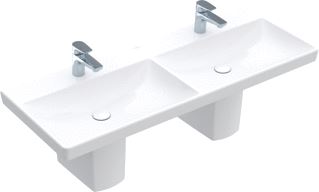 VILLEROY & BOCH AVENTO DUBBELE MEUBELWASTAFEL 1200 VOOR 2 3-GAT ARMATUREN MIDDELSTE KRAANGATEN GESTOKEN M OVERLOOP STONE WHITE C+ 