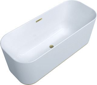 VILLEROY & BOCH FINION BAD VRIJSTAAND 1700X700 PUSH-TO-OPEN-AFVOERPLUG OVERLOOP EN WATERTOEVOER DESIGN-RING GOUD STEENWIT 