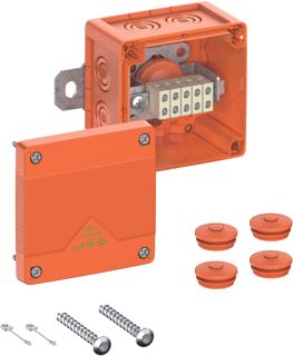 SPELSBERG KABELAFTAKDOOS WKE 2 5 X 1,5² 8 INVOEREN 100X100X70 450V E90-35 55 GRADEN C IP66 KUNSTSTOF ORANJE 