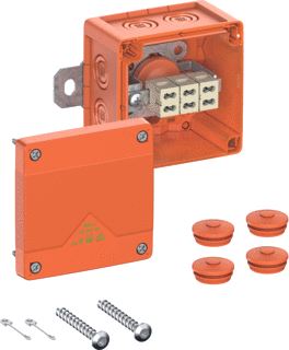 SPELSBERG KABELAFTAKDOOS WKE 2 DUO 3 X 4² 8 INVOEREN 100X100X70 450V E90-35 55 GRADEN C IP66 KUNSTSTOF ORANJE 