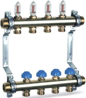 WATTS VERDELER VLOERVERWARMING HKV2013-02 GROEPEN 1 + DEBIETMETER 0-6L/MIN MESSING 