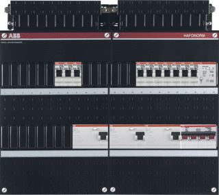 ABB HAF INSTALLATIEKAST 3-FASEN 10 GROEPEN 3 ALS HS 40A 4P 48MOD BELTRANSFORMATOR KUNSTSTOF IP20 HXBXD 330X440X90MM