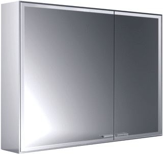 EMCO ASIS PRESTIGE 2 SPIEGELKAST OPBOUW MET 2 DEUREN ZONDER LICHTSYSTEEM MET LED VERL. MET BREDE DEUR LINKS 88.8X63.9X17.7CM MET TOUCH BEDIENINGSPANEEL ALUMINIUM LOOK 