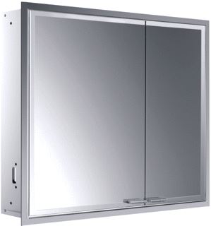 EMCO ASIS PRESTIGE 2 SPIEGELKAST INBOUW MET 2 DEUREN ZONDER LICHTSYSTEEM MET LED VERL. MET BREDE DEUR LINKS 81.4X66.6X17.7CM MET TOUCH BEDIENINGSPANEEL ALUMINIUM LOOK 