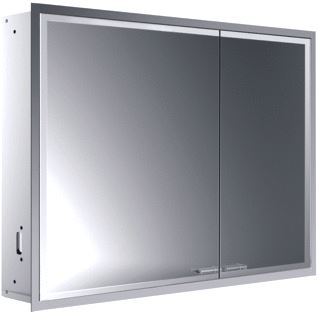 EMCO ASIS PRESTIGE 2 SPIEGELKAST INBOUW MET 2 DEUREN ZONDER LICHTSYSTEEM MET LED VERL. MET BREDE DEUR LINKS 91.4X66.6X17.7CM MET TOUCH BEDIENINGSPANEEL ALUMINIUM LOOK 