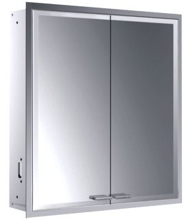 EMCO ASIS PRESTIGE 2 SPIEGELKAST INBOUW MET 2 DEUREN MET LICHTSYSTEEM 61.4X66.6X17.7CM BEDIENING VIA APP OF TOUCH BEDIENINGSPANEEL ALUMINIUM LOOK 