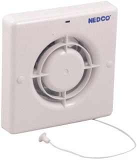 NEDCO CR 100TP BADKAMER/TOILETVENTILATOR 100MM 85 M3/H WIT KUNSTSTOF MET TREKKOORD EN TIMER 