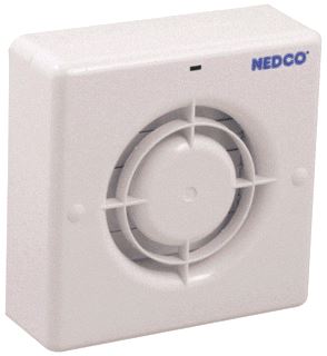 NEDCO CR 100AT BADKAMER/TOILETVENTILATOR 100MM WIT KUNSTSTOF MET AUTOMATISCHE LAMELLEN EN TIMER 