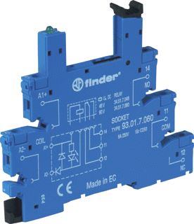 FINDER AANSLUITVOET (BLAUW) MET SCHROEFAANSLUITING VOOR 35 MM RAILMONTAGE 48+60VAC/DC VOOR RELAIS 34.51 