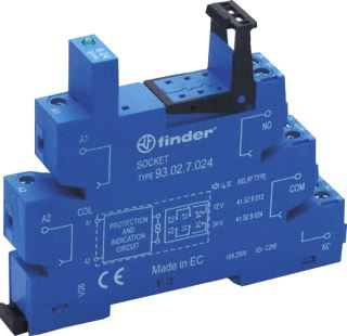 FINDER AANSLUITVOET (BLAUW) MET SCHROEFAANSLUITING VOOR 35 MM RAILMONTAGE 220...240VAC/DC VOOR RELAIS 41.52 