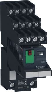 SCHNEIDER ELECTRIC MINIATURE PLUG-IN RELAY PRE-ASSEMBLED 6 A 4 CO LOCKABLE TEST BUTTON SEPARATE TERMINAL SOCKET 230 V AC 