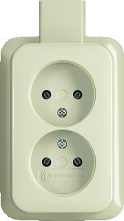 ABB BUSCH JAEGER 2-VOUDIGE WANDCONTACTDOOS CEE 7-1 ZONDER RANDAARDE OPBOUW SCHROEF IP21 IK03 BEIGE RAL1013 