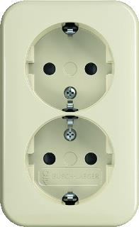 ABB BUSCH JAEGER 2-VOUDIGE WANDCONTACTDOOS OPBOUW SCHROEF KINDERBEVEILIGING IP21 IK03 BEIGE RAL1013 