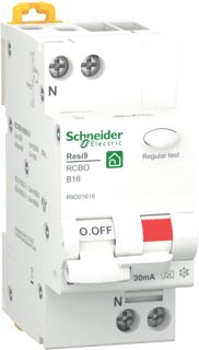 SCHNEIDER ELECTRIC RESI9 AARDLEKAUTOMAAT 1P+N 16A B-KARAKTERISTIEK 6000A 30MA TYPE A