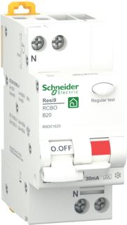 SCHNEIDER ELECTRIC RESI9 AARDLEKAUTOMAAT 1P+N 20A B-KARAKTERISTIEK 6000A 30MA TYPE A