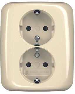 ABB BUSCH-JAEGER 2-VOUDIGE WANDCONTACTDOOS INBOUW SCHROEF KINDERBEVEILIGING IP21 IK03 BEIGE RAL1013